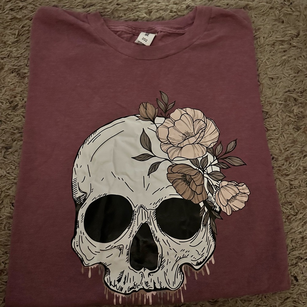Tultex Purple Skull Floral Short Sleeve Tee